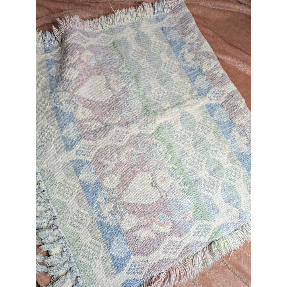 Vintage Cottagecore Nursery Throw Pastel Heart Decor Tapestry Throw Rug Pink